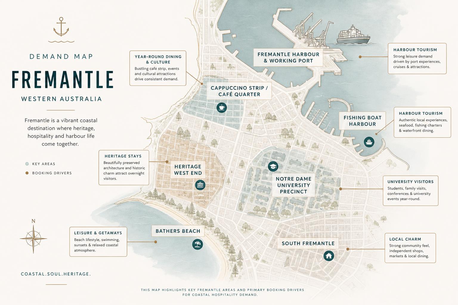 Fremantle demand map showing key areas and typical booking drivers
